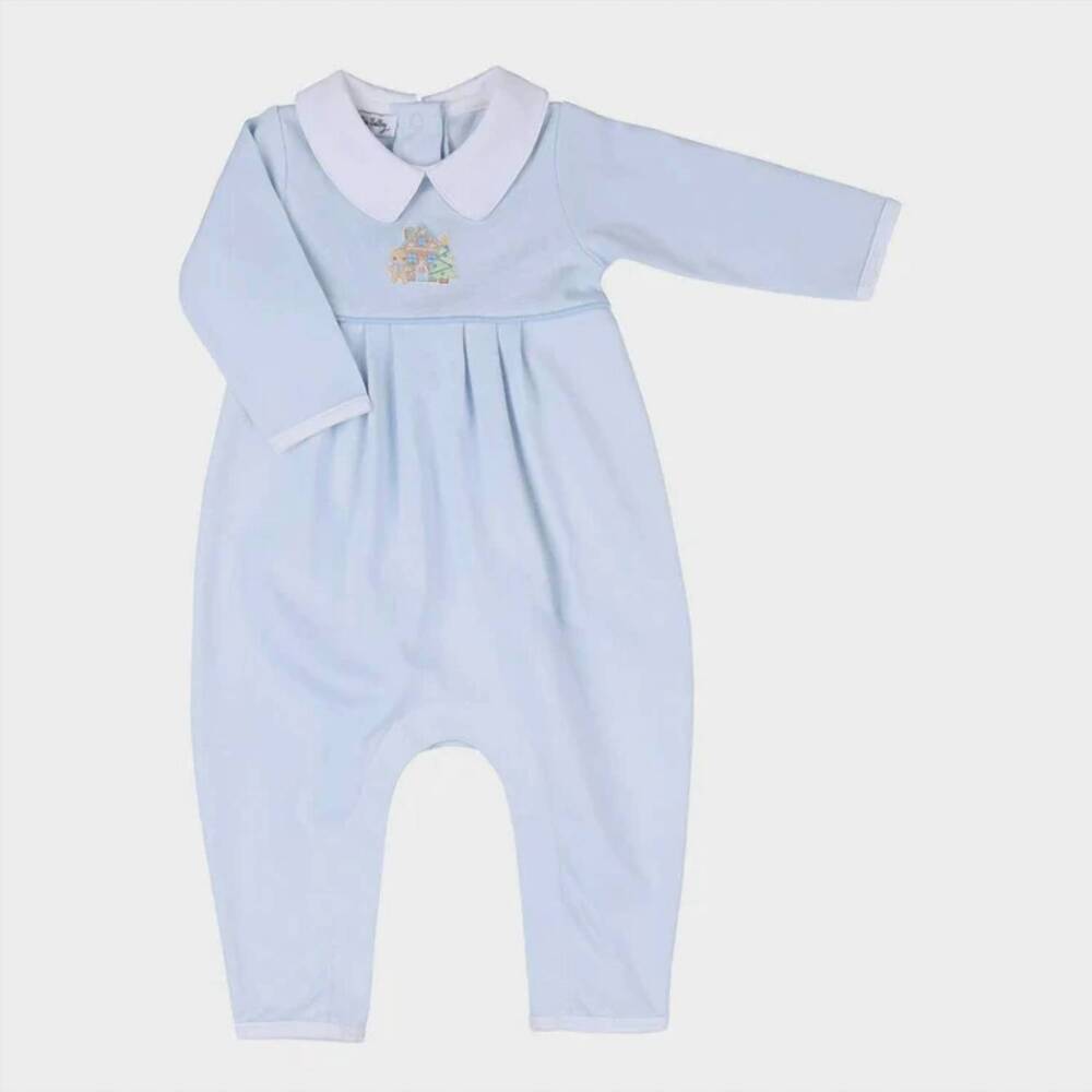 NEW MAGNOLIA BABY boy's sweet gingerbread collared playsuit in blue